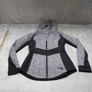 North Face Pseudio Jacket Women XS Grey Hooded Insulated Full Zip Hiking Outdoor